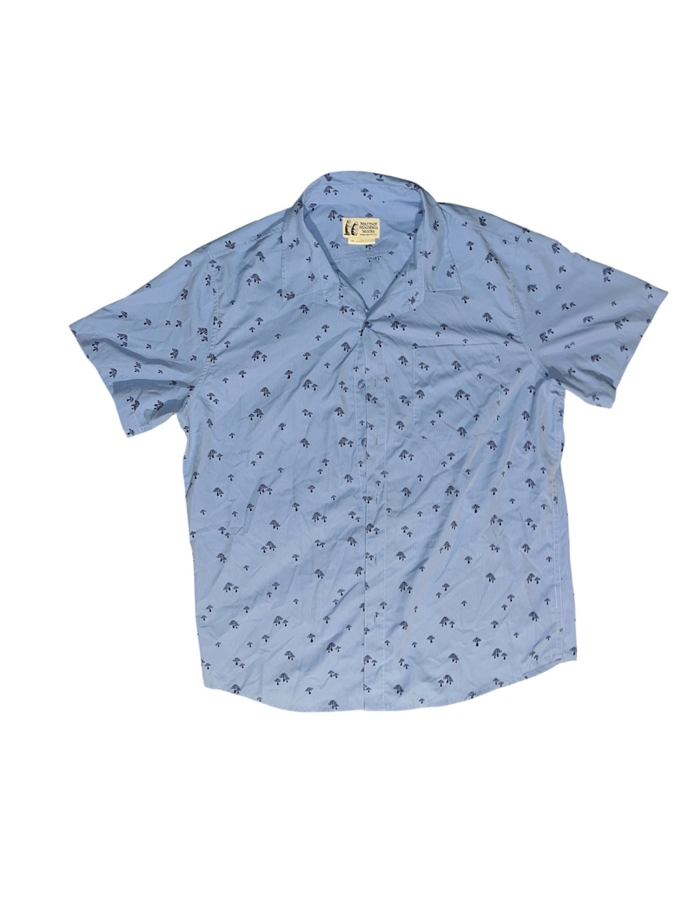 Marmot Light Blue Short-Sleeve Button-Down with Mushroom Print